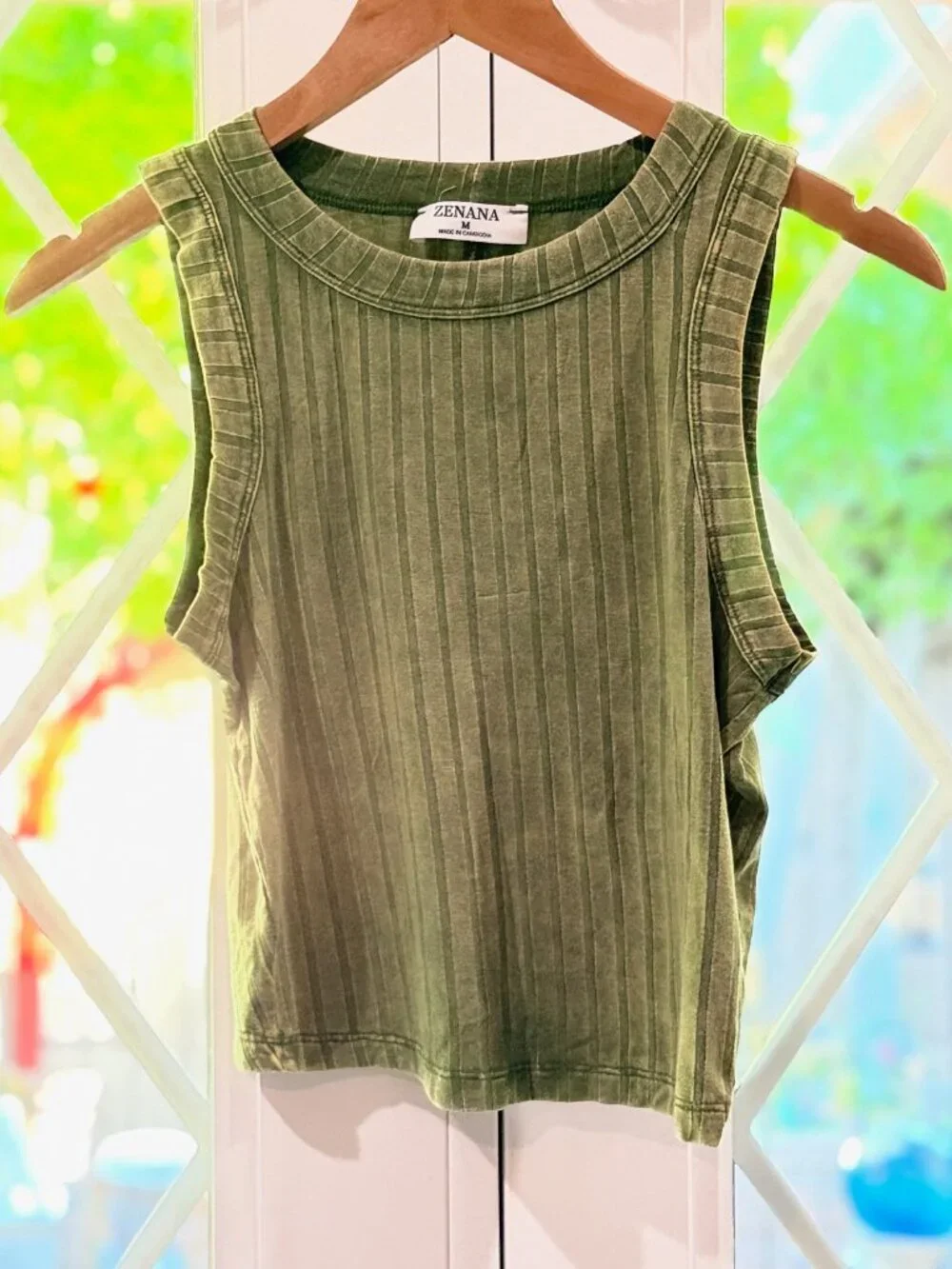 🫒💚 Zenana Ribbed Cropped Tank Top Olive Green Size M - Picture 2 of 8